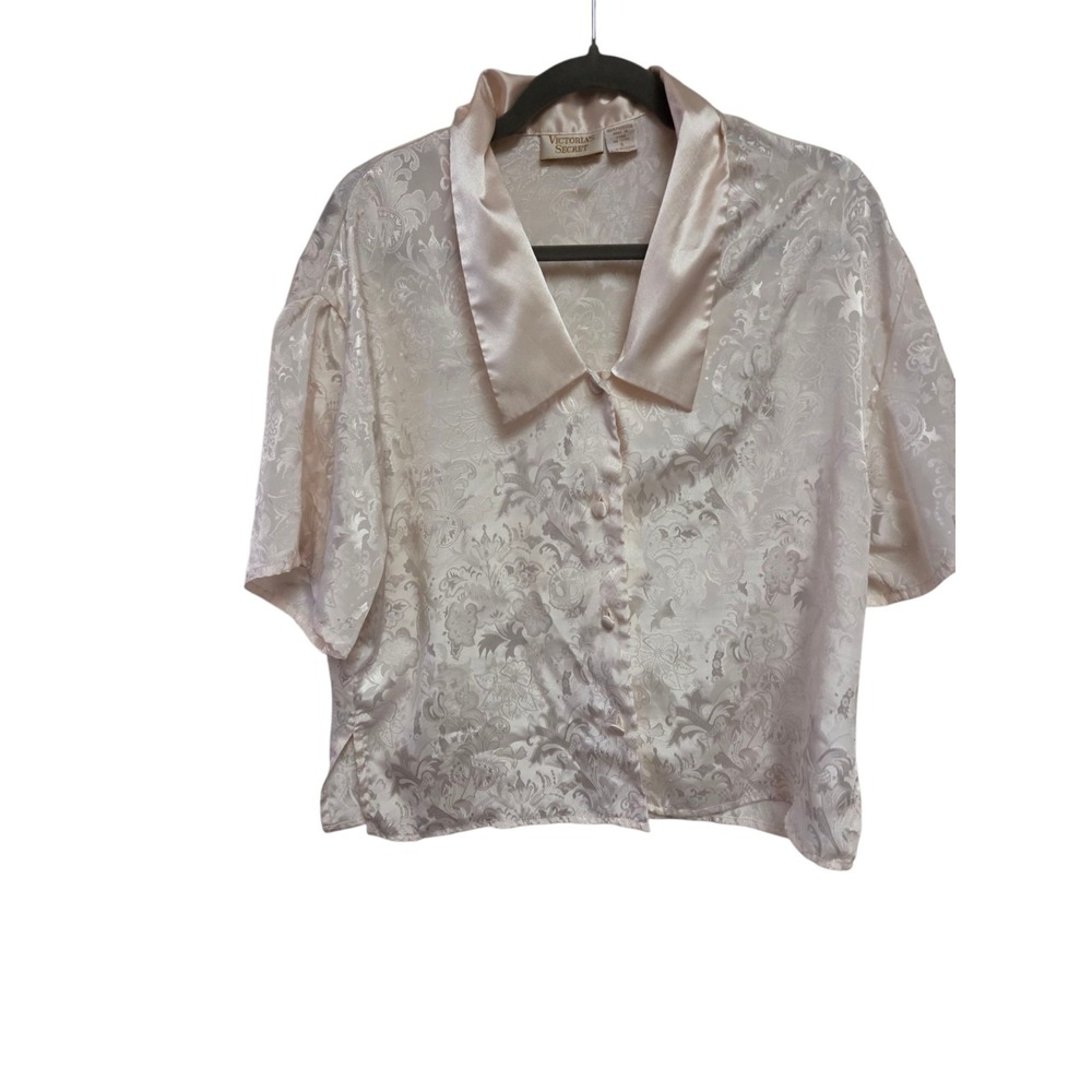 Victoria's Secret Satin Blouse Damask Print Short Sleeve‎ Top Size S